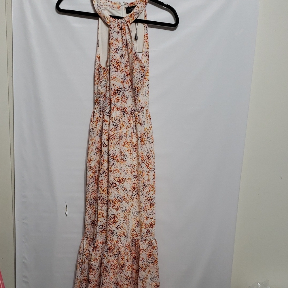 LAUNDRY BY SHELLI SEGAL White/Multi Floral Halter Neck Maxi‎ Dress